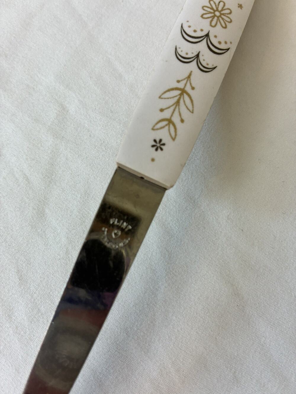 Vintage Flint Stainless USA Serving Spoon Floral MCM Melamine Handle 12”